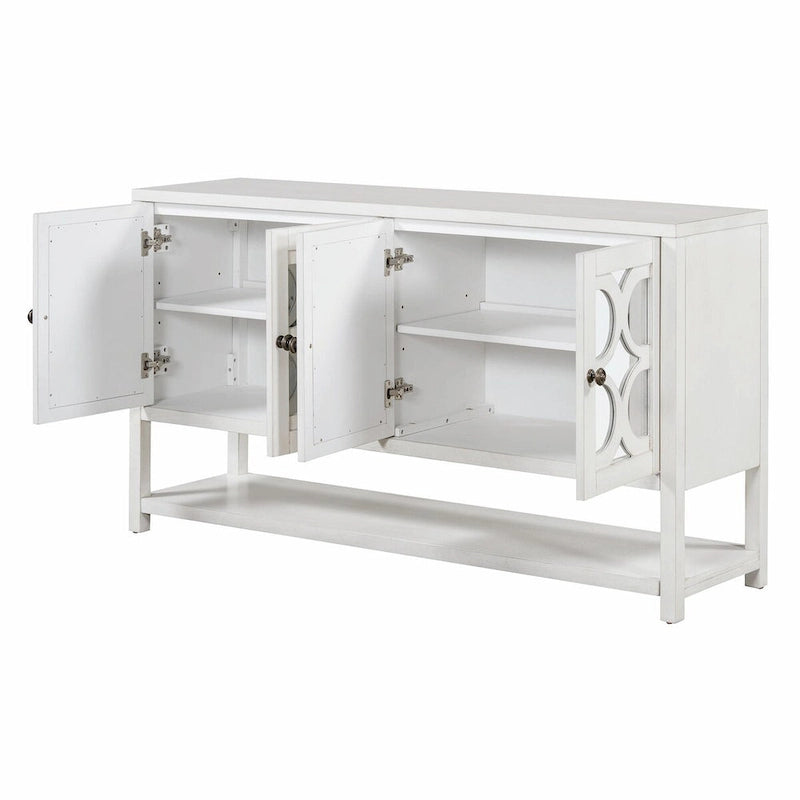 Eleganter Retro Konsolentisch mit Spiegeltüren, geräumigen Ablageflächen und strapazierfähigen Beinen aus Akazienholz