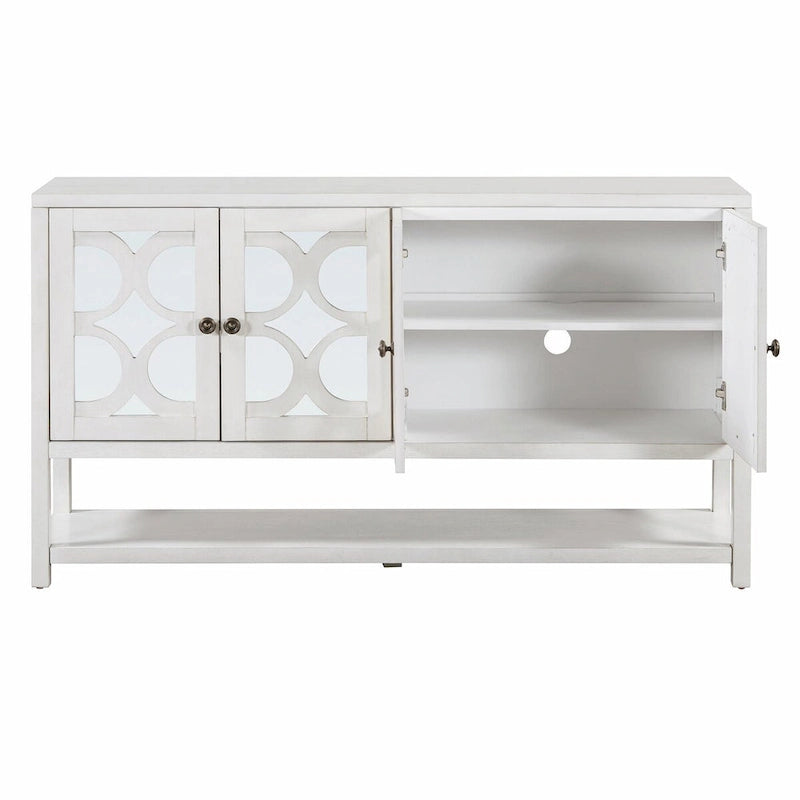 Eleganter Retro Konsolentisch mit Spiegeltüren, geräumigen Ablageflächen und strapazierfähigen Beinen aus Akazienholz
