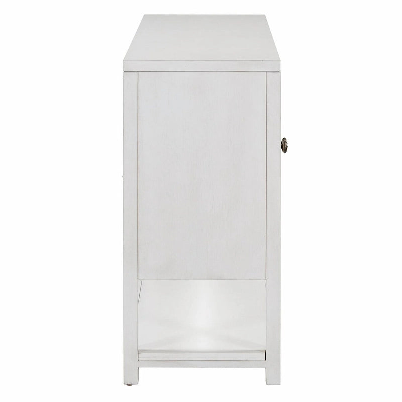 Eleganter Retro Konsolentisch mit Spiegeltüren, geräumigen Ablageflächen und strapazierfähigen Beinen aus Akazienholz