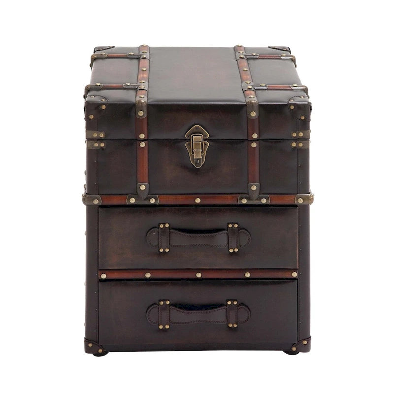Wäschestoff oder Kunstleder 2-Schubladen-Schrank oder Beistelltisch mit Schnappscharnierdeckel - Dunkelbraun oder Blau - Roche River Decor