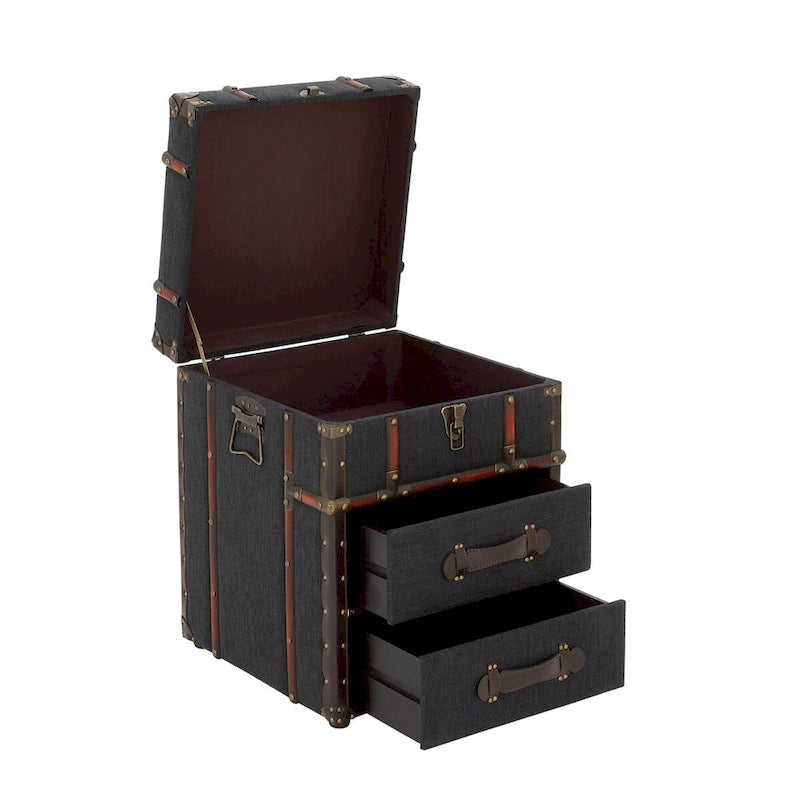 Wäschestoff oder Kunstleder 2-Schubladen-Schrank oder Beistelltisch mit Schnappscharnierdeckel - Dunkelbraun oder Blau - Roche River Decor