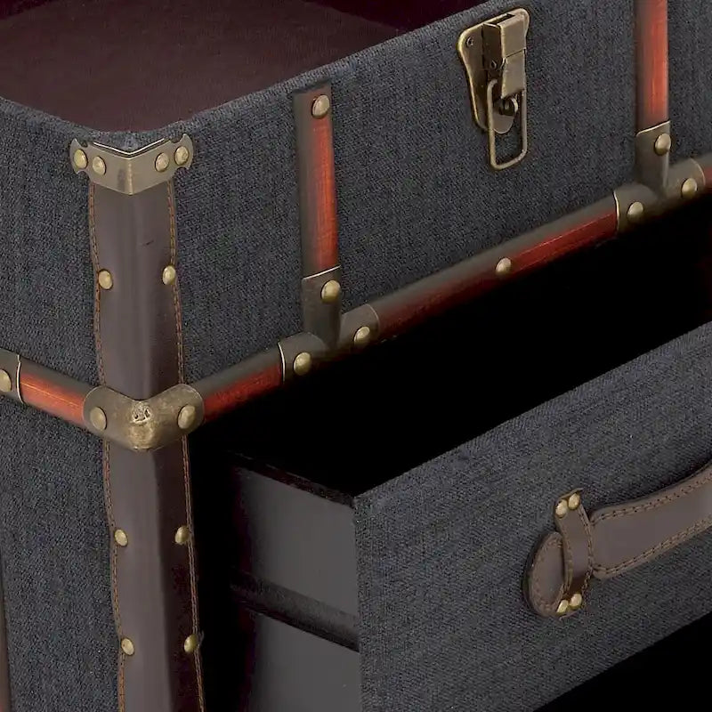 Wäschestoff oder Kunstleder 2-Schubladen-Schrank oder Beistelltisch mit Schnappscharnierdeckel - Dunkelbraun oder Blau - Roche River Decor