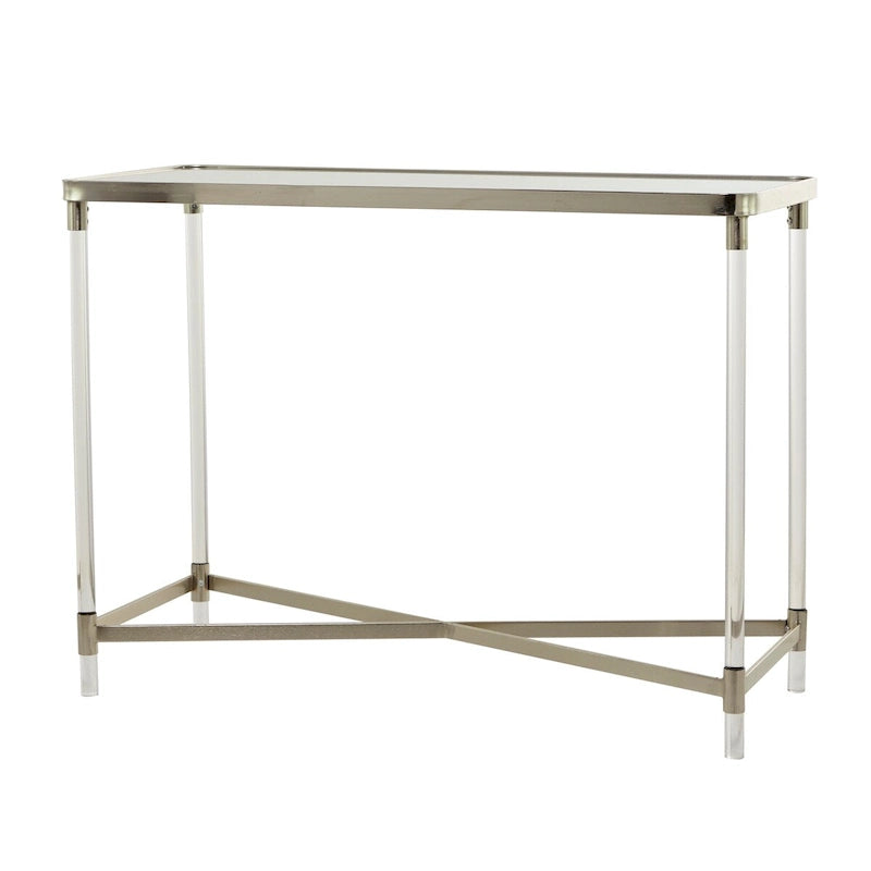 Metall-Konsolentisch mit Spiegelplatte und Acrylbeinen – Gold oder Silber – Roche River Decor