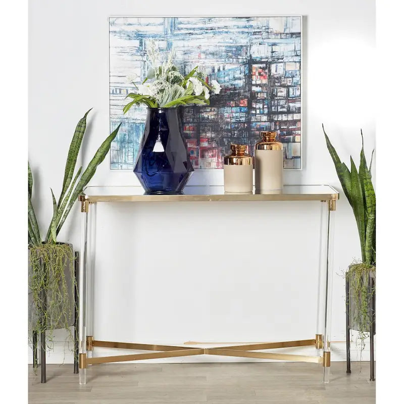 Metall-Konsolentisch mit Spiegelplatte und Acrylbeinen – Gold oder Silber – Roche River Decor