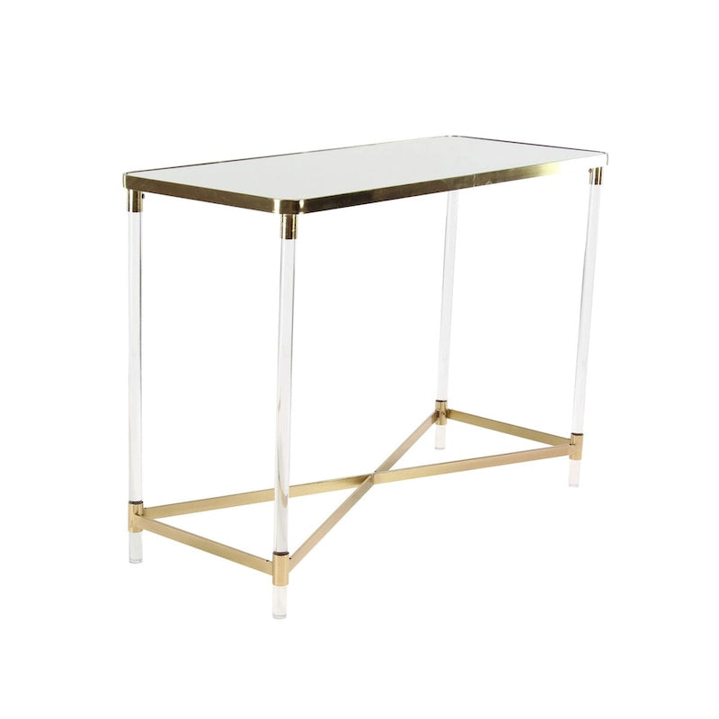 Metall-Konsolentisch mit Spiegelplatte und Acrylbeinen – Gold oder Silber – Roche River Decor