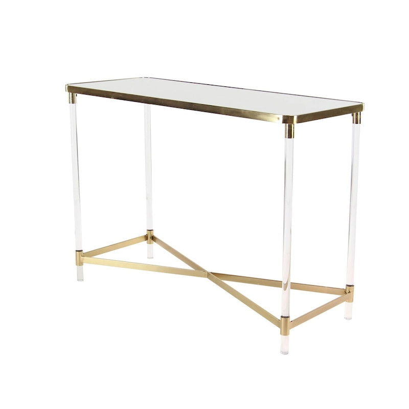 Metall-Konsolentisch mit Spiegelplatte und Acrylbeinen – Gold oder Silber – Roche River Decor