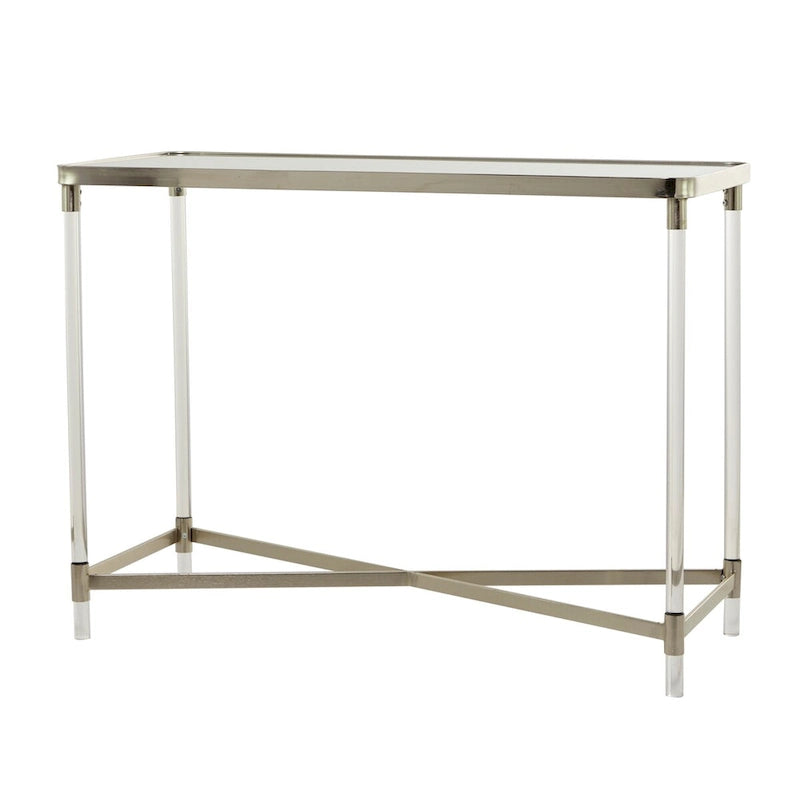Metall-Konsolentisch mit Spiegelplatte und Acrylbeinen – Gold oder Silber – Roche River Decor