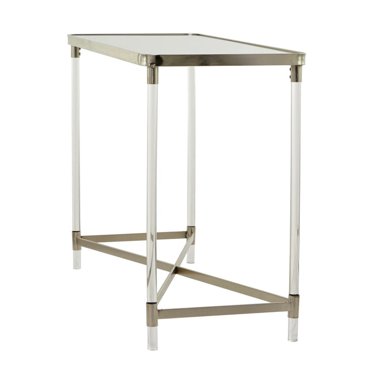 Metall-Konsolentisch mit Spiegelplatte und Acrylbeinen – Gold oder Silber – Roche River Decor