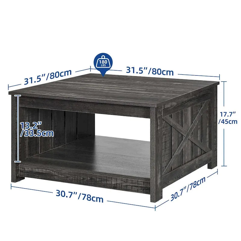 Moasis Farmhouse Couchtisch mit Stauraum für Wohnzimmer, quadratischer Beistelltisch