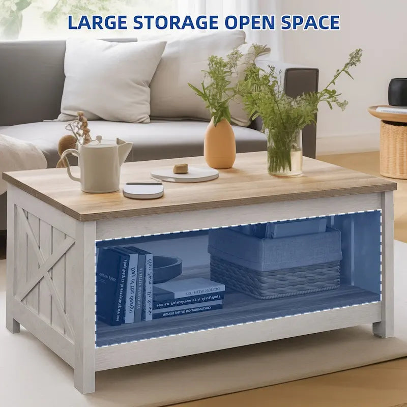 Moasis Farmhouse Couchtisch mit Stauraum für Wohnzimmer, quadratischer Beistelltisch