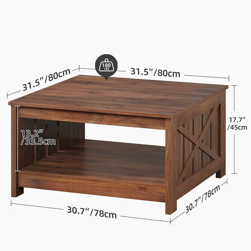 Moasis Farmhouse Couchtisch mit Stauraum für Wohnzimmer, quadratischer Beistelltisch