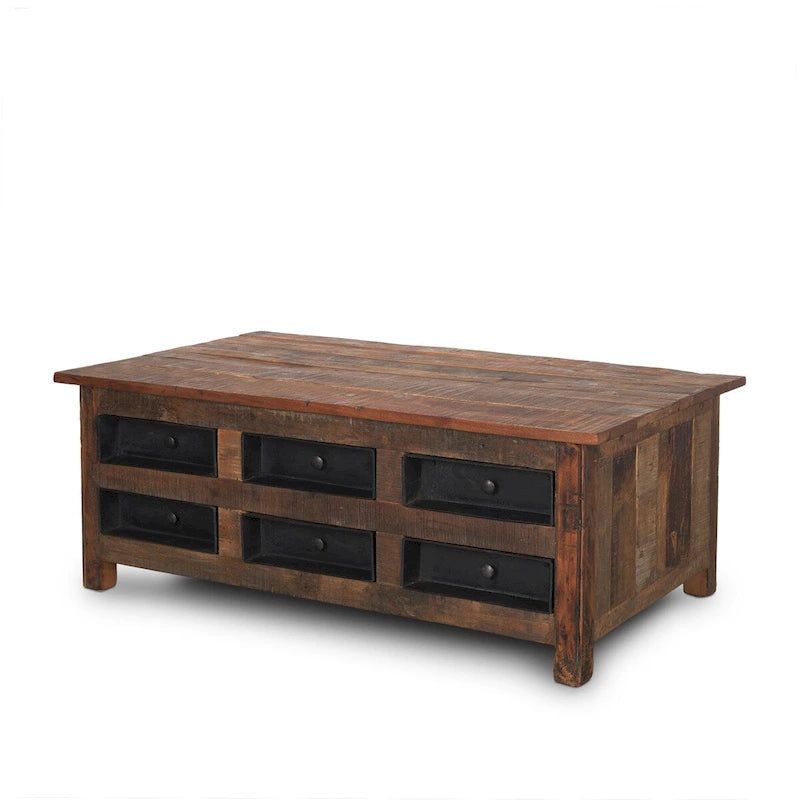 Wilton Brown Wood mit 12 schwarzen Metallschubladen Couchtisch