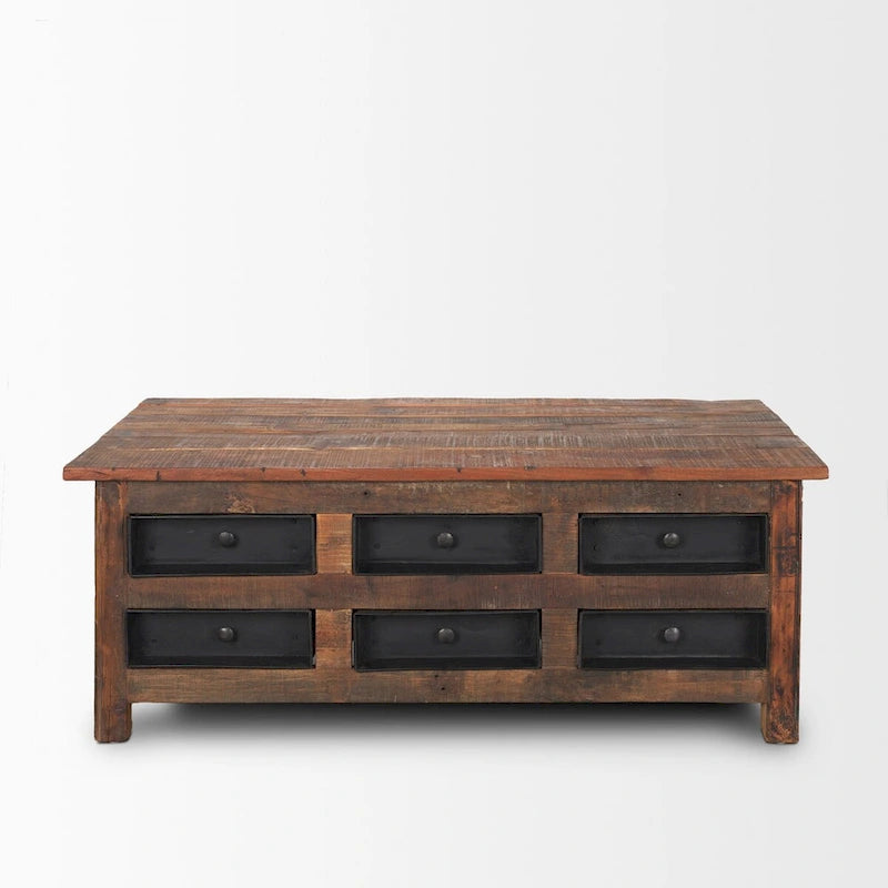 Wilton Brown Wood mit 12 schwarzen Metallschubladen Couchtisch