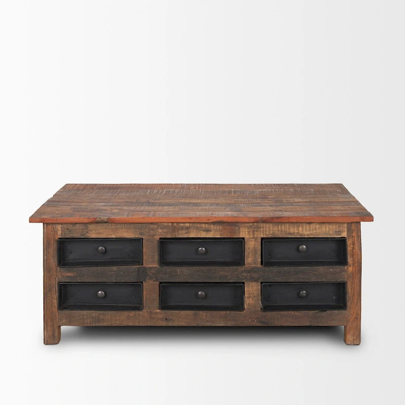 Wilton Brown Wood mit 12 schwarzen Metallschubladen Couchtisch