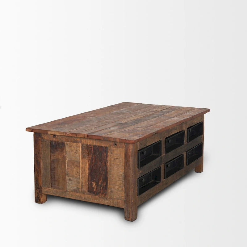 Wilton Brown Wood mit 12 schwarzen Metallschubladen Couchtisch