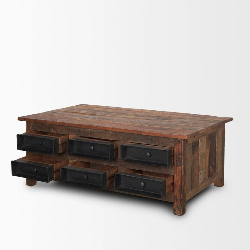 Wilton Brown Wood mit 12 schwarzen Metallschubladen Couchtisch