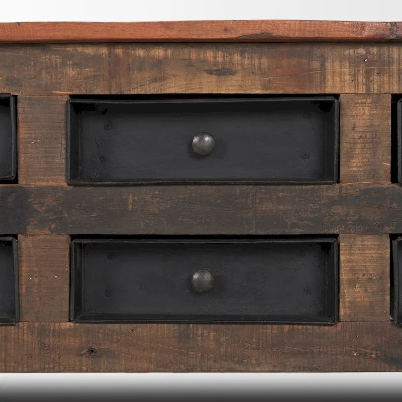 Wilton Brown Wood mit 12 schwarzen Metallschubladen Couchtisch