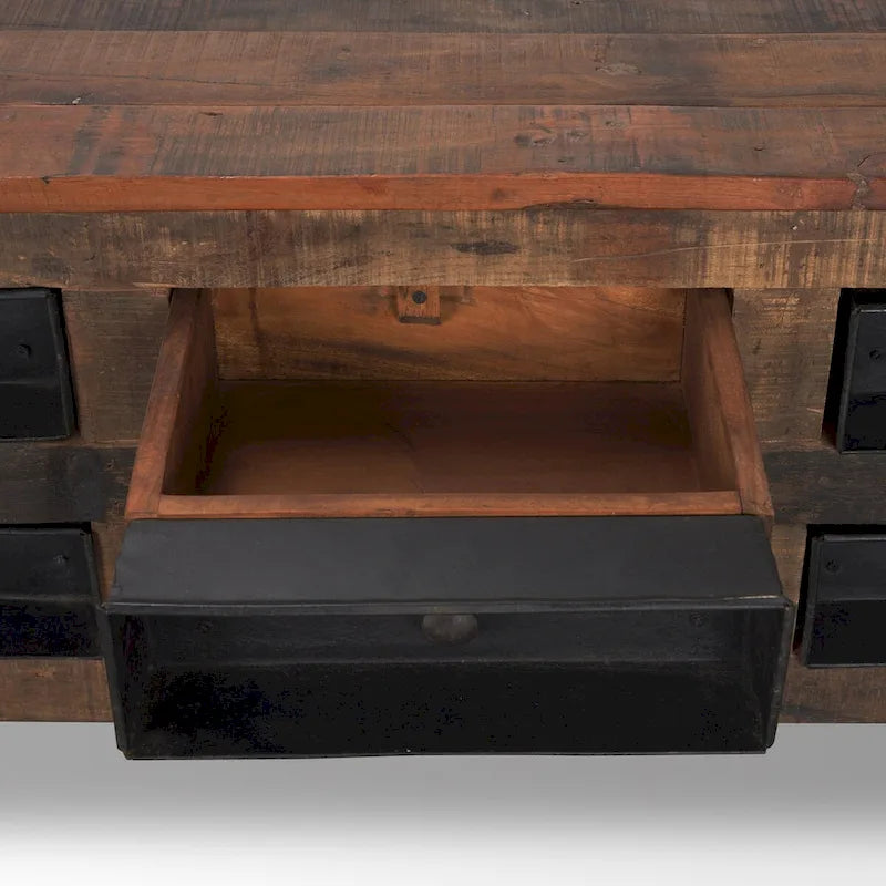 Wilton Brown Wood mit 12 schwarzen Metallschubladen Couchtisch