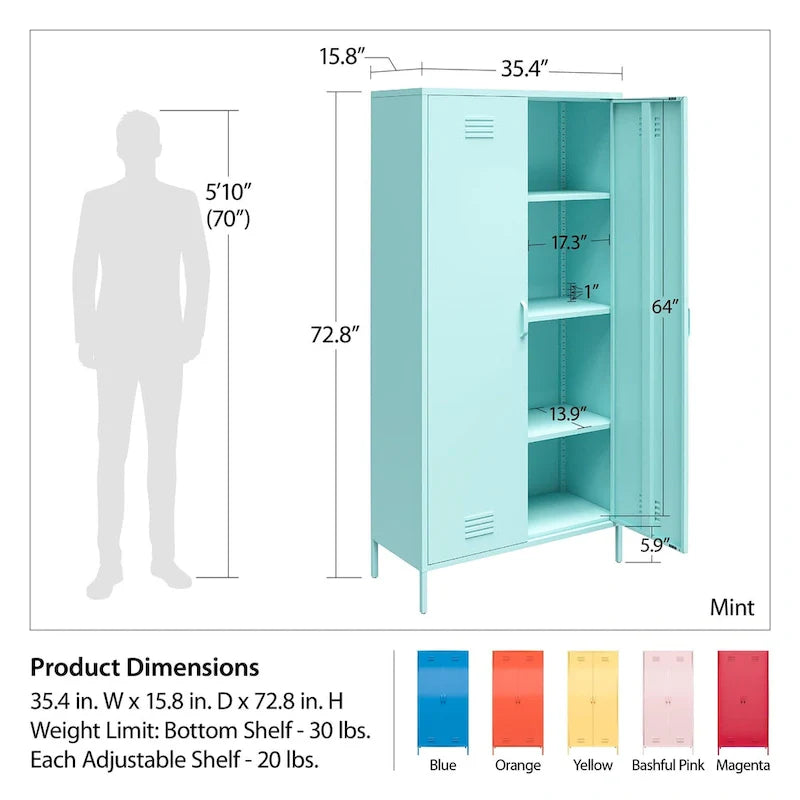 Orange / Pink 2-türiger hoher Metallschließfachschrank, 1-Personen