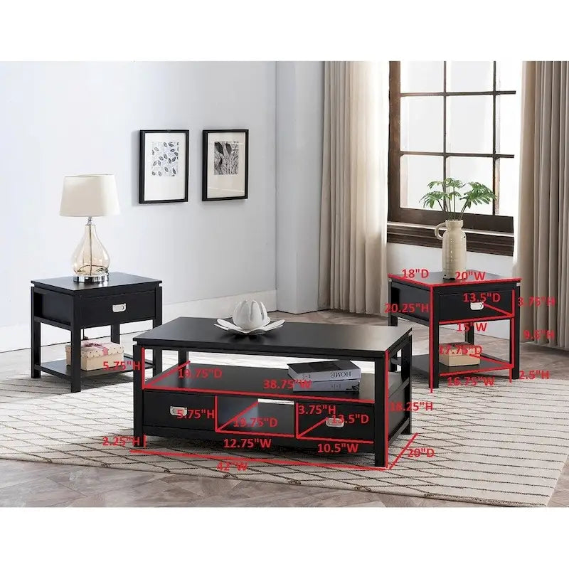 3er-Set Couchtische aus Holz in Schwarz