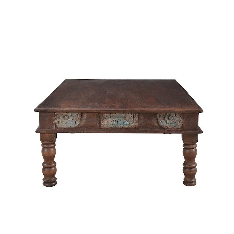 Timbergirl Couchtisch aus recyceltem Holz mit geschnitzter Platte – 55 x 34