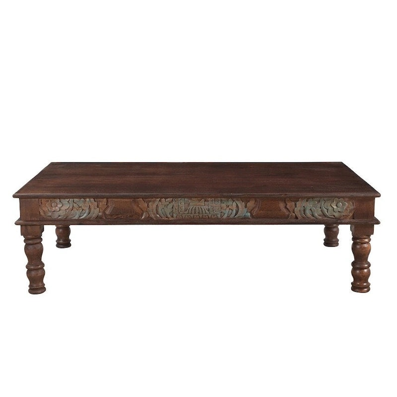 Timbergirl Couchtisch aus recyceltem Holz mit geschnitzter Platte – 55 x 34
