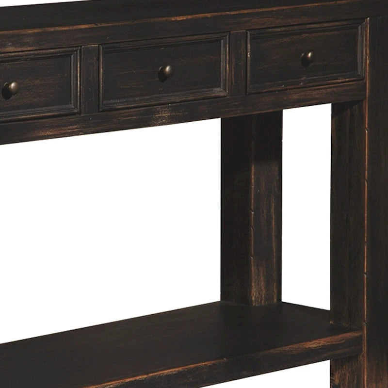 Hölzerner Sofatisch mit vier Schubladen und einem Ablagefach, Weathered Black