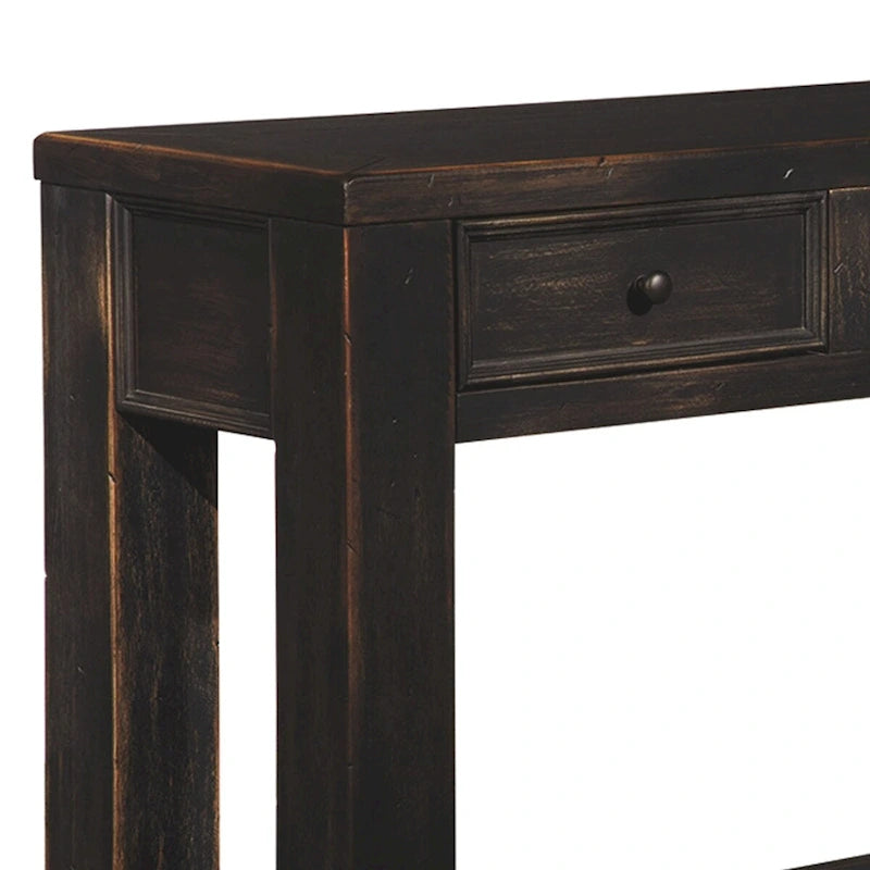 Hölzerner Sofatisch mit vier Schubladen und einem Ablagefach, Weathered Black