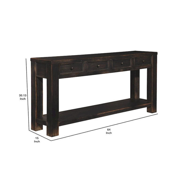 Hölzerner Sofatisch mit vier Schubladen und einem Ablagefach, Weathered Black