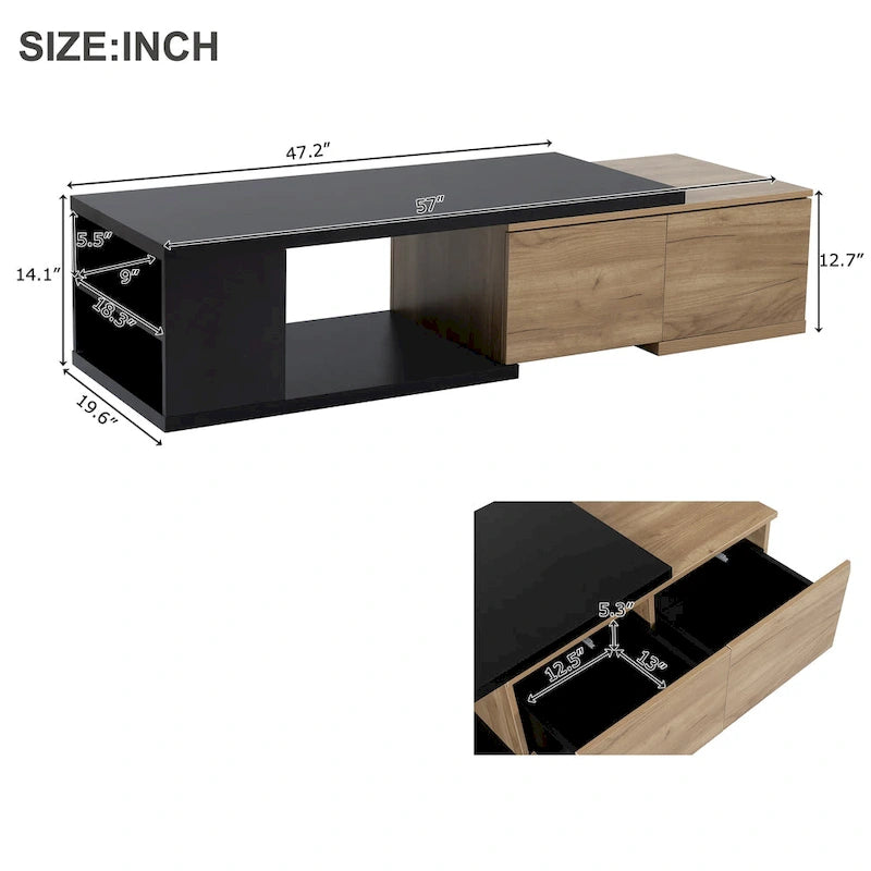 Ausziehbarer Couchtisch mit 2 Schubladen