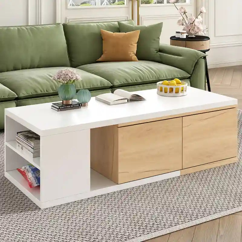 Ausziehbarer Couchtisch mit 2 Schubladen