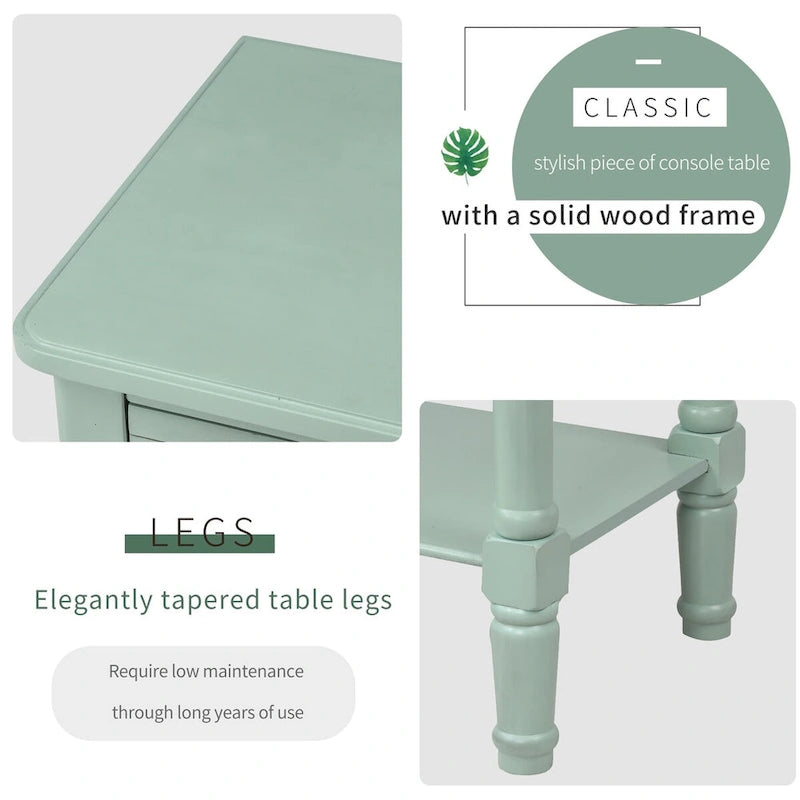 Massiver Holz-Sofa-Tisch im Used-Look mit drei Schubladen und unterem Regal