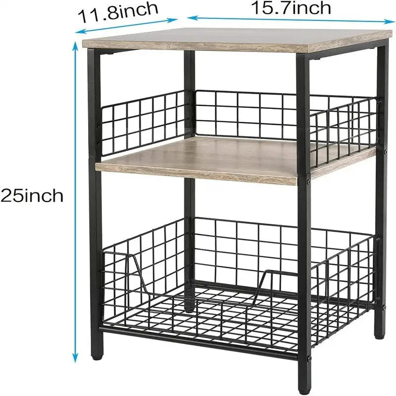 Industrialer Retro-Beistelltisch Nachtschrank Ablagefach – 30T x 40B x 63,5H