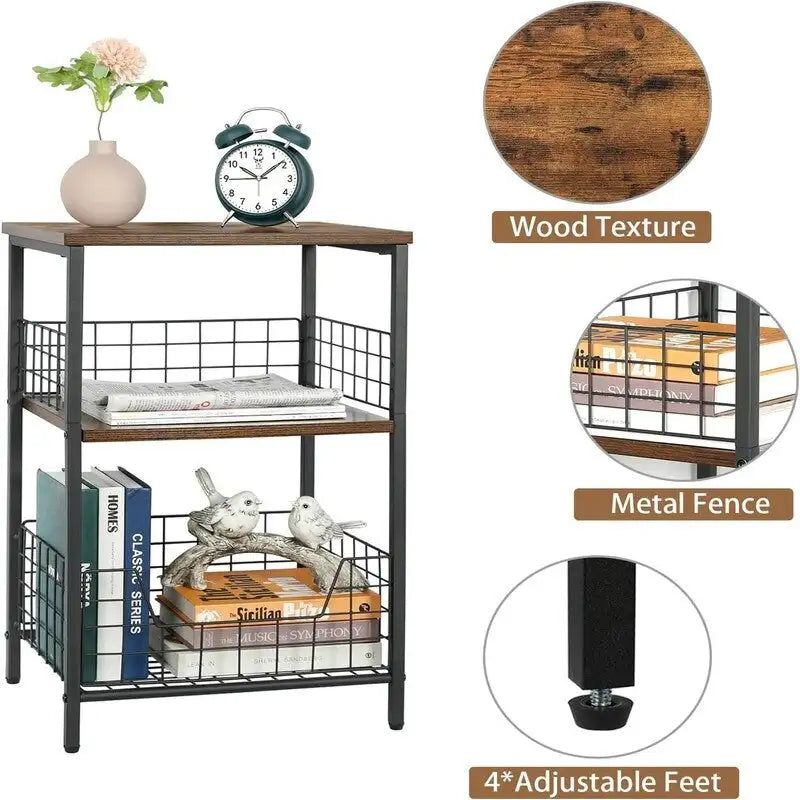 Industrialer Retro-Beistelltisch Nachtschrank Ablagefach – 30T x 40B x 63,5H