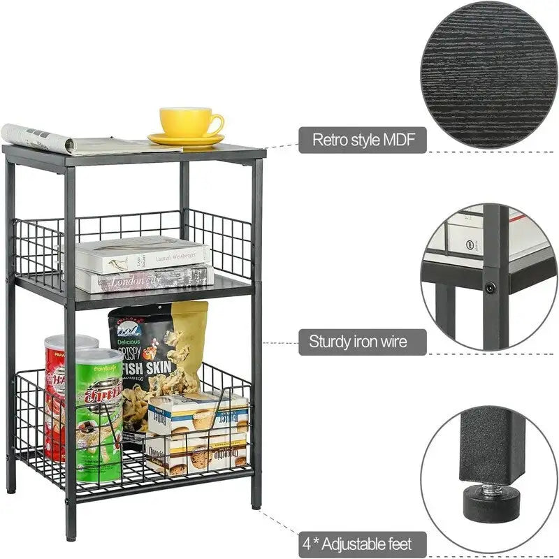 Industrialer Retro-Beistelltisch Nachtschrank Ablagefach – 30T x 40B x 63,5H