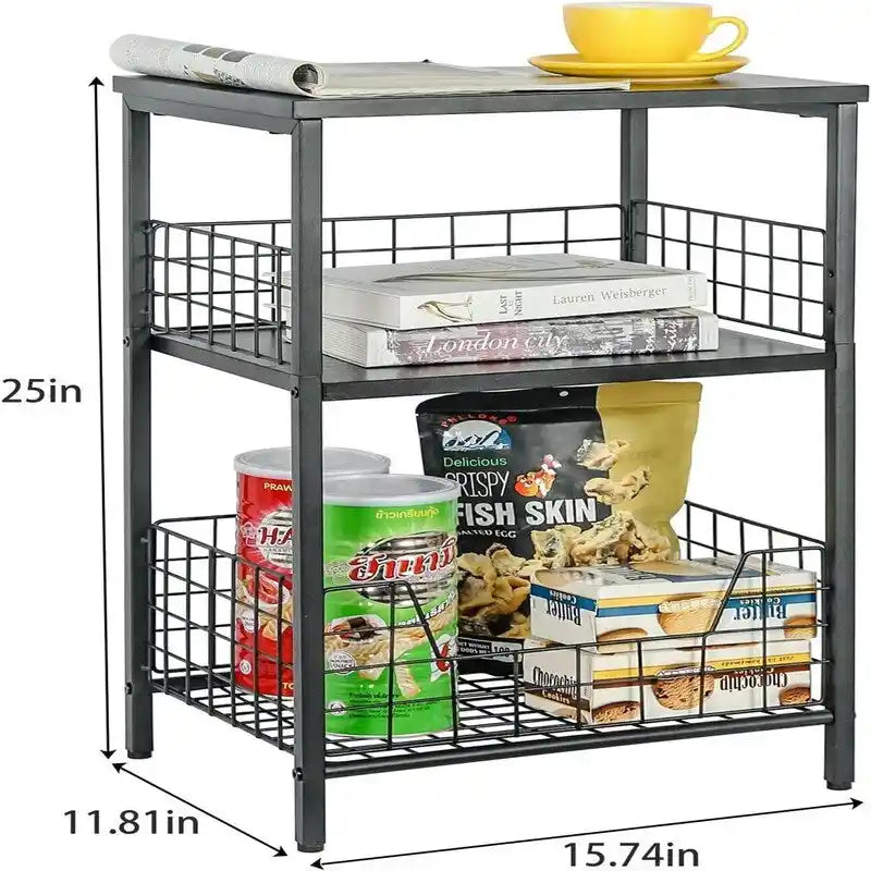 Industrialer Retro-Beistelltisch Nachtschrank Ablagefach – 30T x 40B x 63,5H