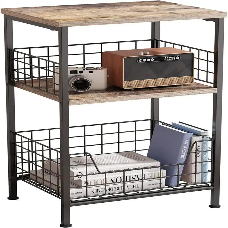 Industrialer Retro-Beistelltisch Nachtschrank Ablagefach – 30T x 40B x 63,5H