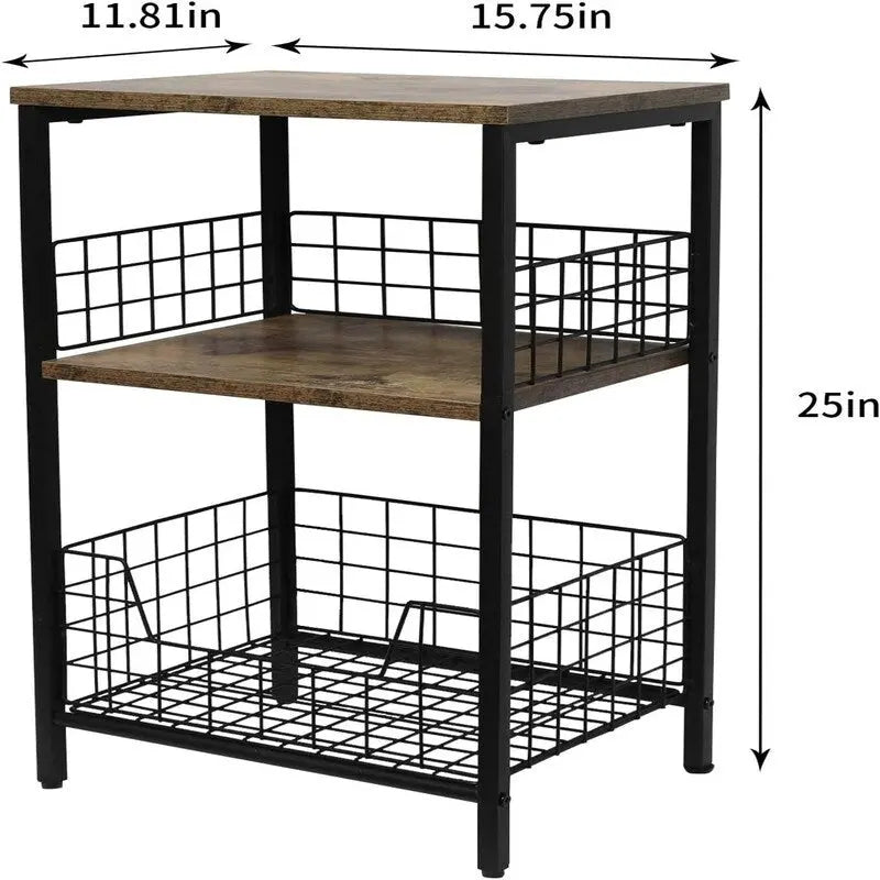 Industrialer Retro-Beistelltisch Nachtschrank Ablagefach – 30T x 40B x 63,5H