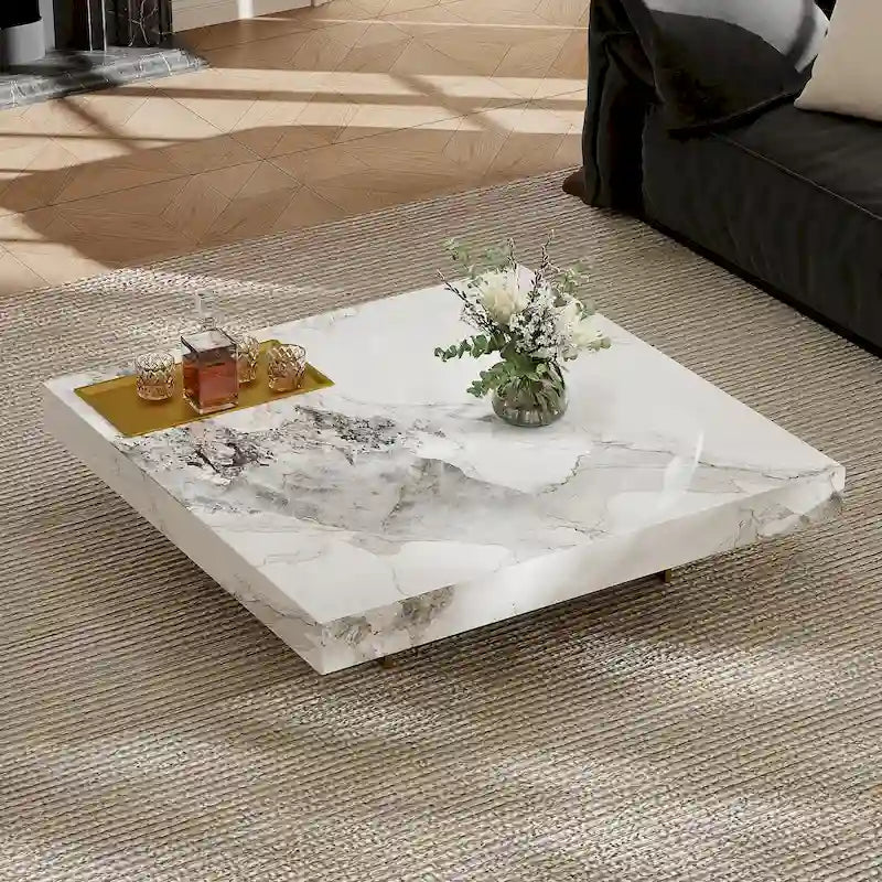 Moderner quadratischer Couchtisch 42 aus KunstmarmorHochglanz-Tischplatte aus gesintertem Stein