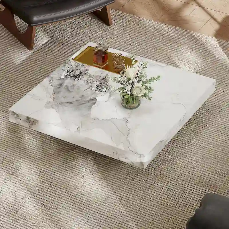 Moderner quadratischer Couchtisch 42 aus KunstmarmorHochglanz-Tischplatte aus gesintertem Stein