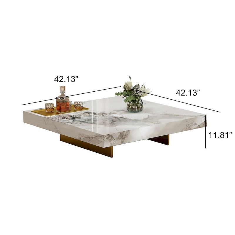 Moderner quadratischer Couchtisch 42 aus KunstmarmorHochglanz-Tischplatte aus gesintertem Stein