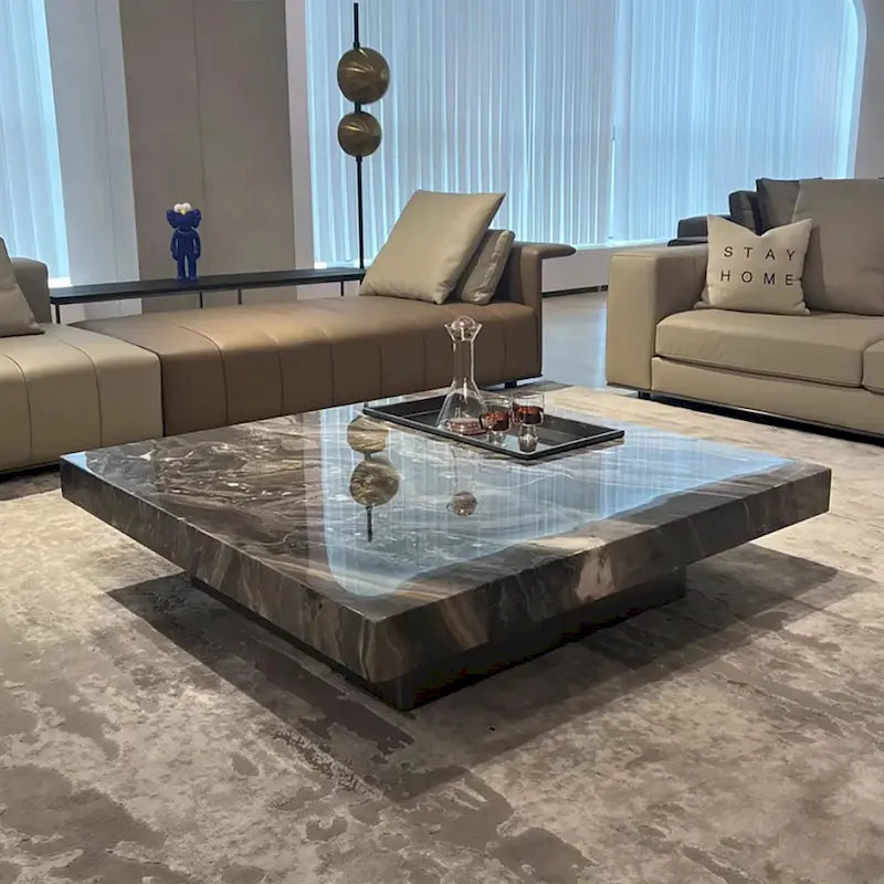 Moderner quadratischer Couchtisch 42 aus KunstmarmorHochglanz-Tischplatte aus gesintertem Stein