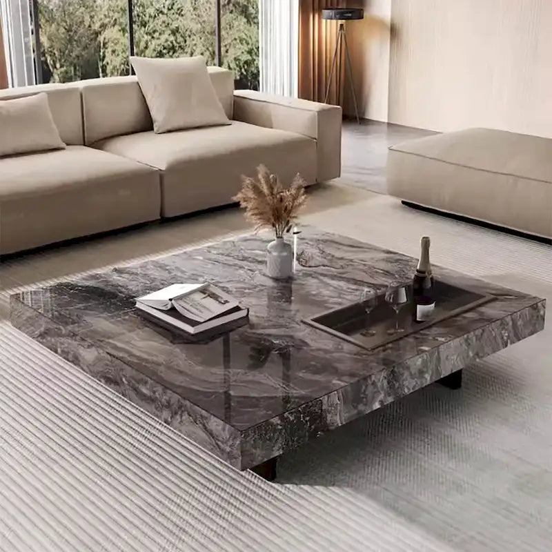 Moderner quadratischer Couchtisch 42 aus KunstmarmorHochglanz-Tischplatte aus gesintertem Stein