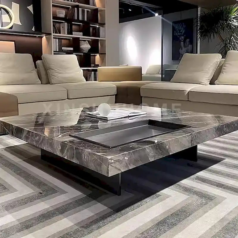 Moderner quadratischer Couchtisch 42 aus KunstmarmorHochglanz-Tischplatte aus gesintertem Stein