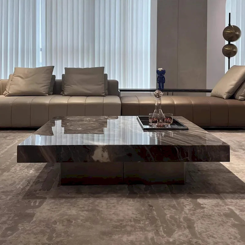 Moderner quadratischer Couchtisch 42 aus KunstmarmorHochglanz-Tischplatte aus gesintertem Stein