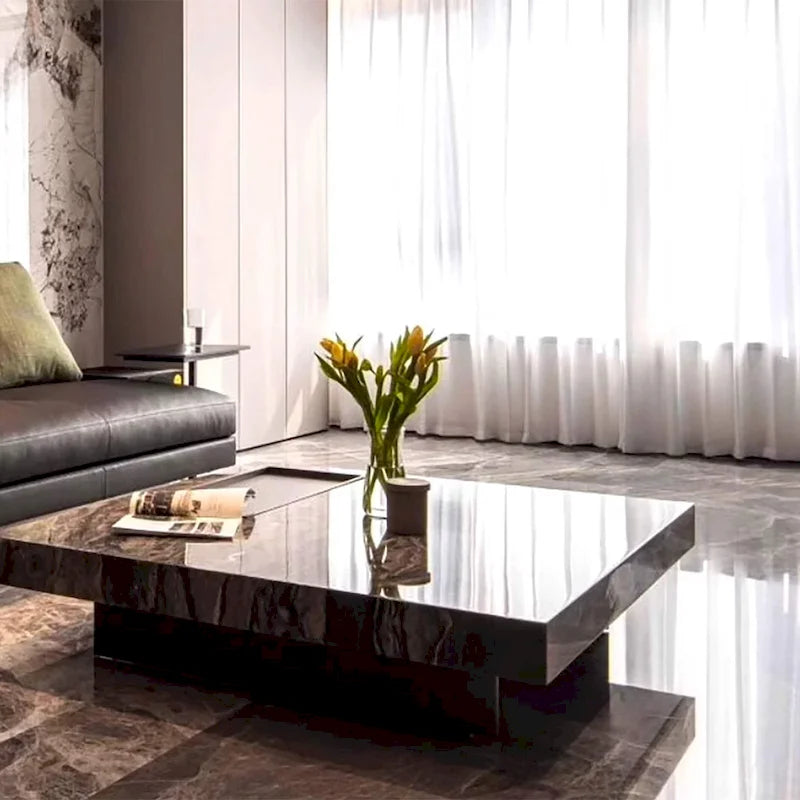 Moderner quadratischer Couchtisch 42 aus KunstmarmorHochglanz-Tischplatte aus gesintertem Stein