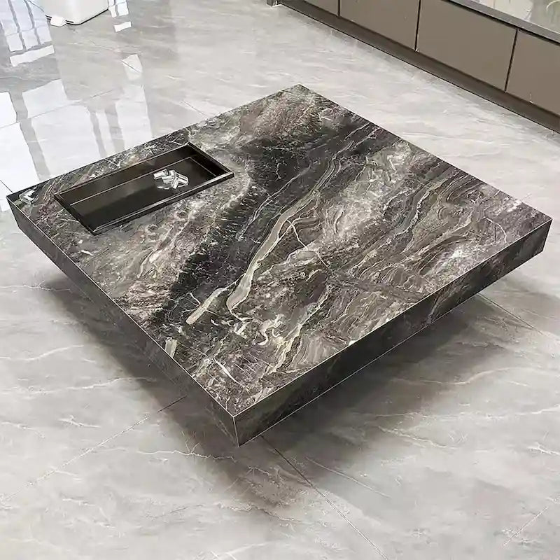 Moderner quadratischer Couchtisch 42 aus KunstmarmorHochglanz-Tischplatte aus gesintertem Stein
