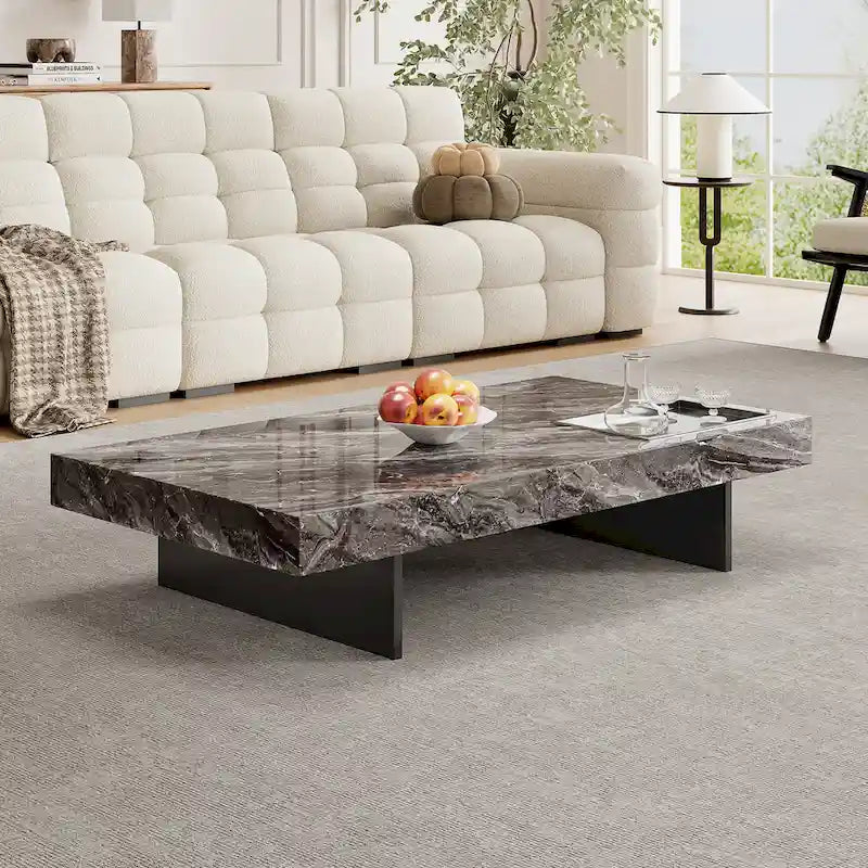 Moderner quadratischer Couchtisch 42 aus KunstmarmorHochglanz-Tischplatte aus gesintertem Stein