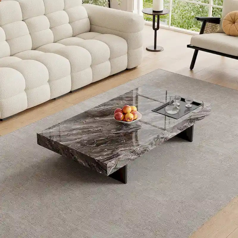 Moderner quadratischer Couchtisch 42 aus KunstmarmorHochglanz-Tischplatte aus gesintertem Stein