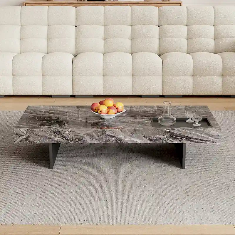 Moderner quadratischer Couchtisch 42 aus KunstmarmorHochglanz-Tischplatte aus gesintertem Stein